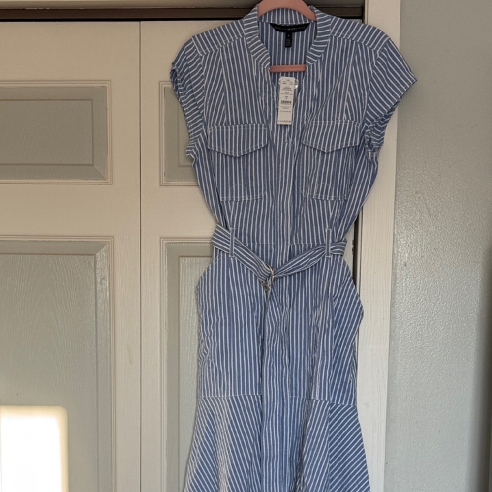 White House black market seersucker utility midi dress size 8 nwt